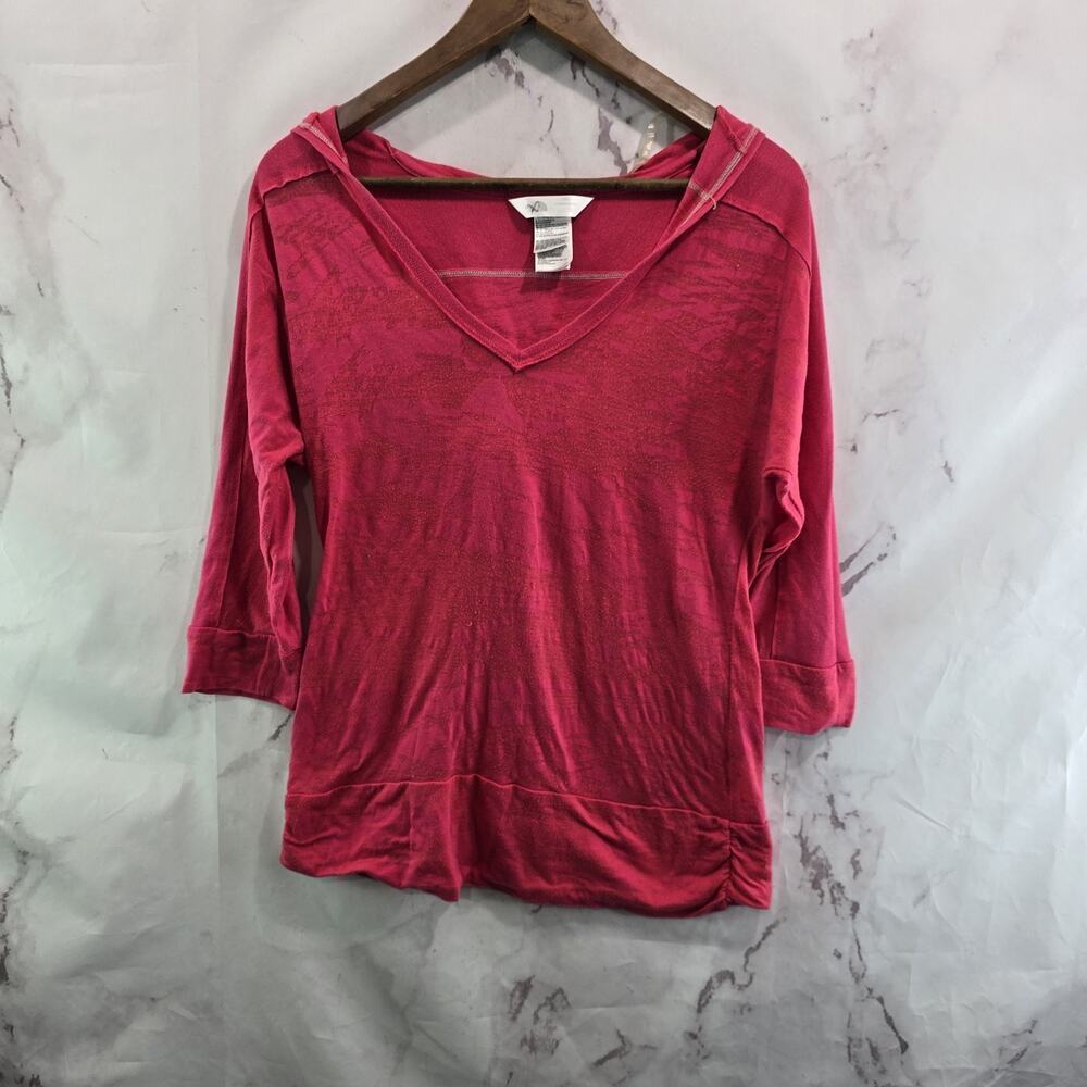 The North Face Shirt Womens Medium Pink Hooded Lightweight Burnout V Neck